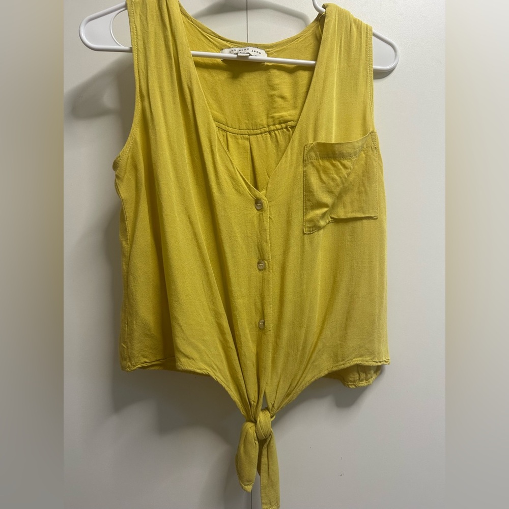 Yellow Tie Front Sleeveless Tank Top